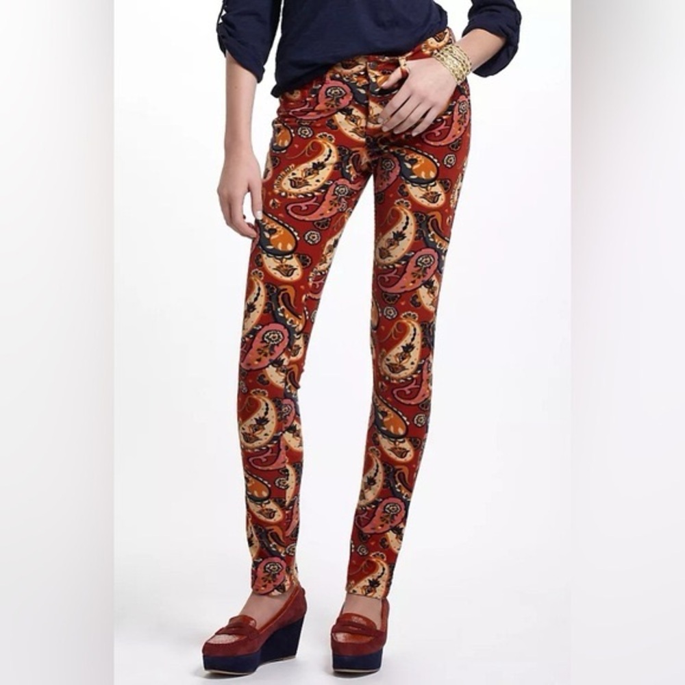 Pilcro and the Letterpress Pants Serif Paisley Corduroy Skinny Size 31